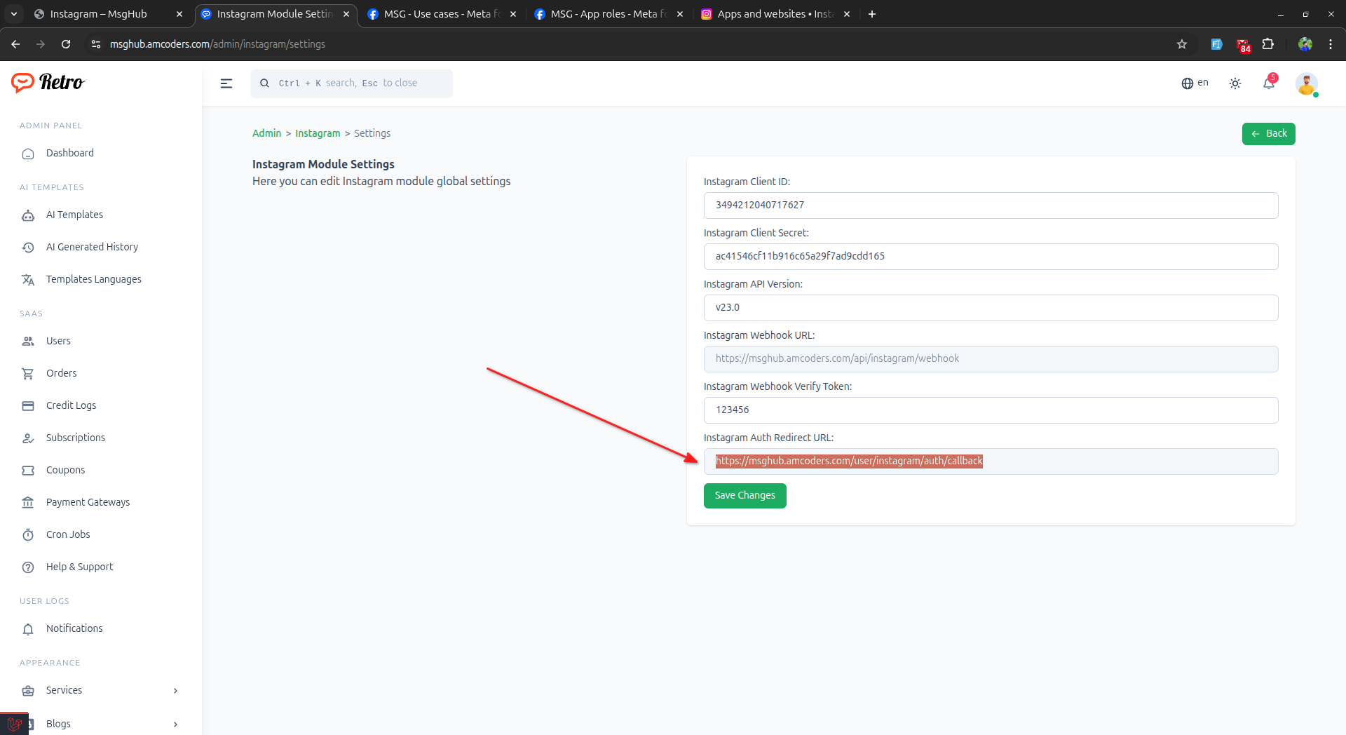 Copy Auth Redirect URL